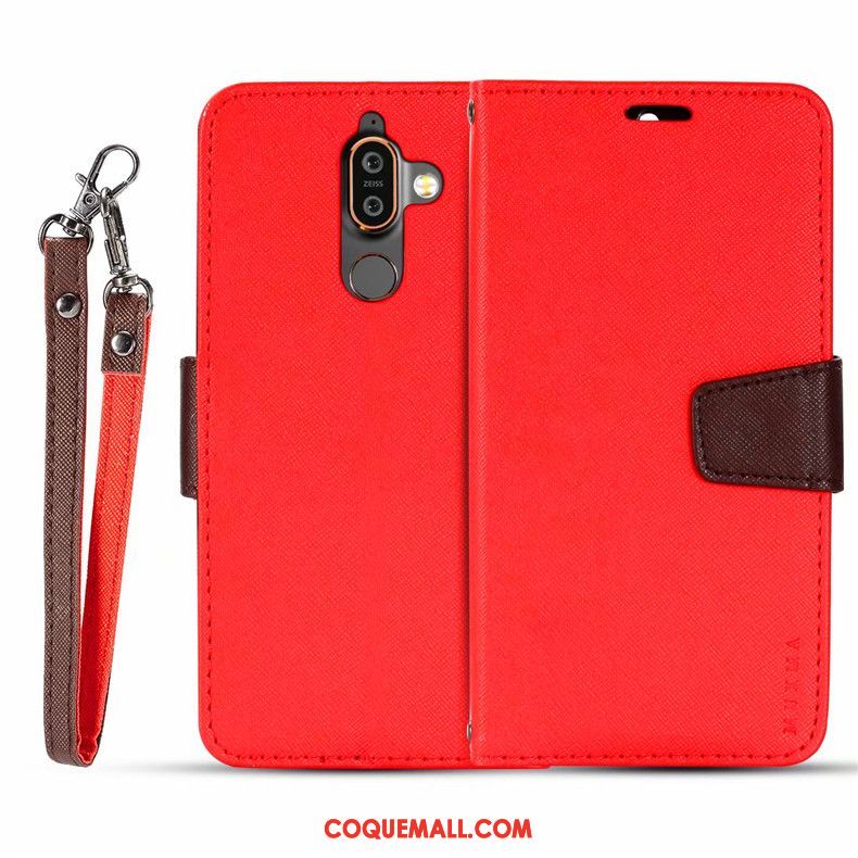 Étui Nokia 7 Plus Téléphone Portable Rouge En Cuir, Coque Nokia 7 Plus Pu Clamshell