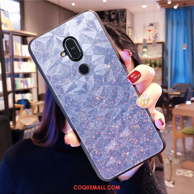 Étui Nokia 8.1 Charmant Violet Losange, Coque Nokia 8.1 Modèle Fleurie Téléphone Portable