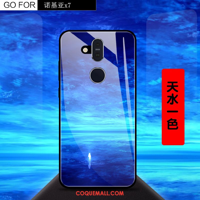 Étui Nokia 8.1 Téléphone Portable Créatif Verre, Coque Nokia 8.1 Bleu Ciel Étoilé