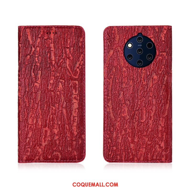 Étui Nokia 9 Pureview Rouge Cuir Véritable Incassable, Coque Nokia 9 Pureview Arbres En Cuir