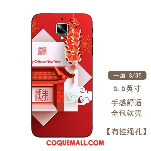 Étui Oneplus 3t Téléphone Portable Fluide Doux Rouge, Coque Oneplus 3t Style Chinois Protection