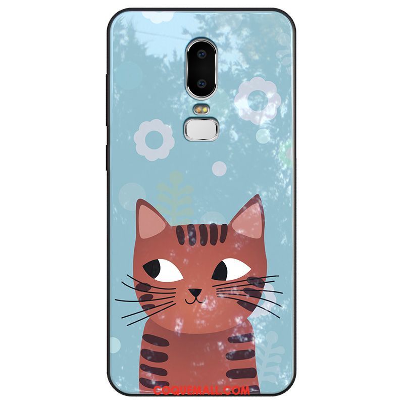 Étui Oneplus 6 Bleu Tout Compris Chat, Coque Oneplus 6 Charmant Fluide Doux