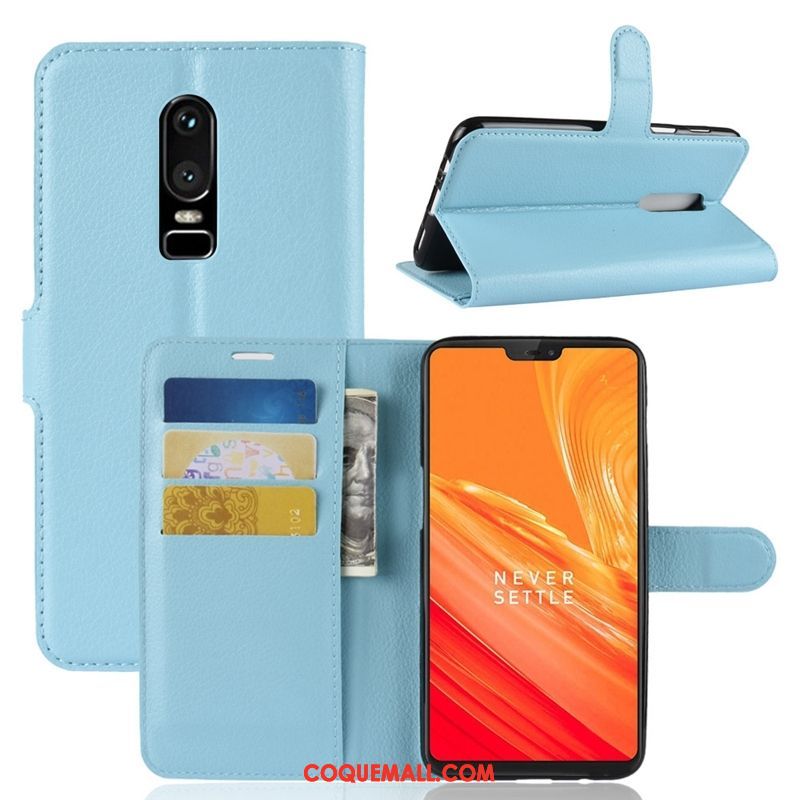 Étui Oneplus 6 Incassable Étui En Cuir Téléphone Portable, Coque Oneplus 6 Tout Compris Bleu