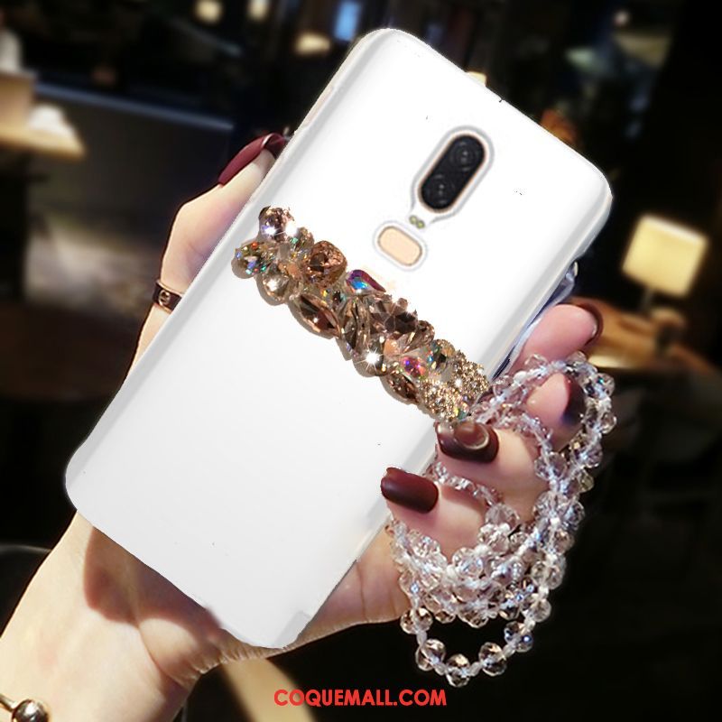 Étui Oneplus 6 Ornements Suspendus Strass Protection, Coque Oneplus 6 Téléphone Portable Blanc