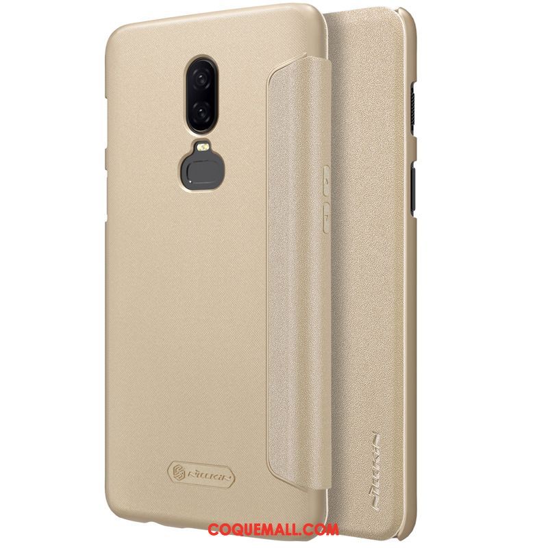 Étui Oneplus 6 Téléphone Portable Clamshell Délavé En Daim, Coque Oneplus 6 Or Très Mince