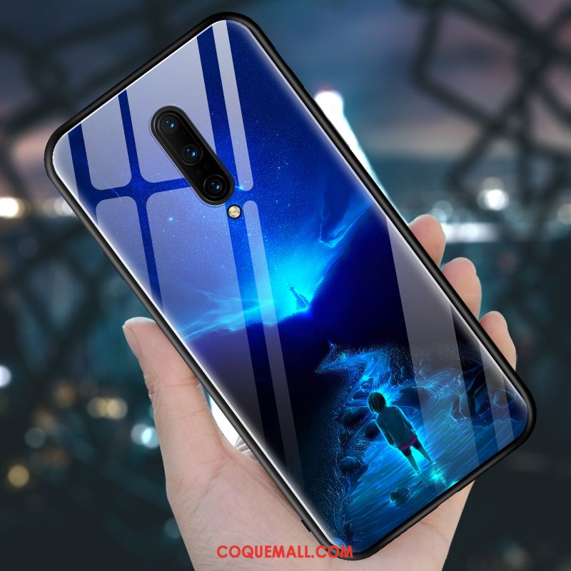 Étui Oneplus 7 Pro Délavé En Daim Protection Bleu, Coque Oneplus 7 Pro Créatif Verre