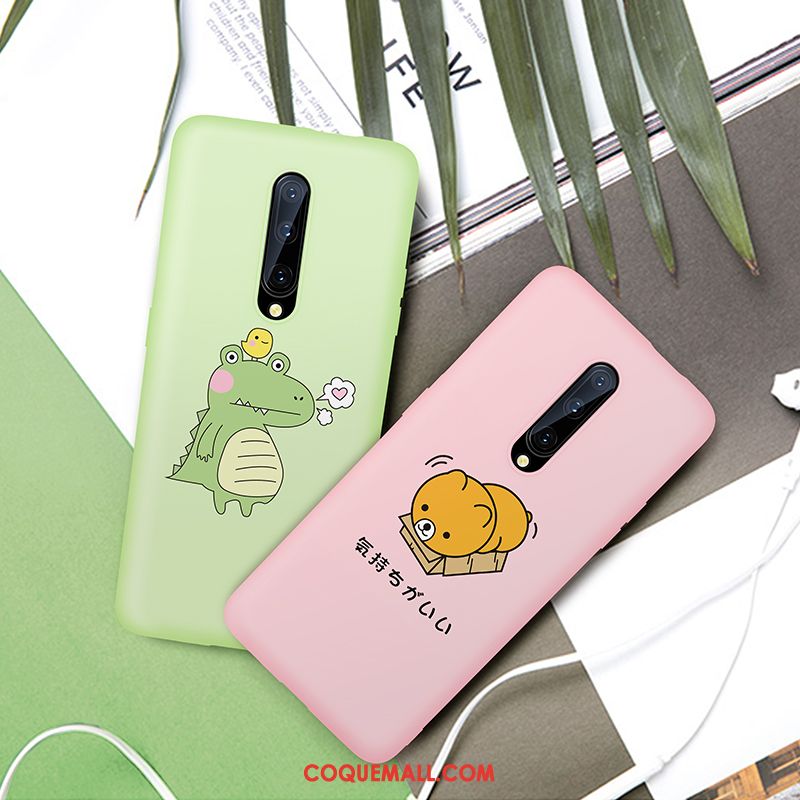 Étui Oneplus 7 Pro Vert Téléphone Portable Net Rouge, Coque Oneplus 7 Pro Délavé En Daim Très Mince