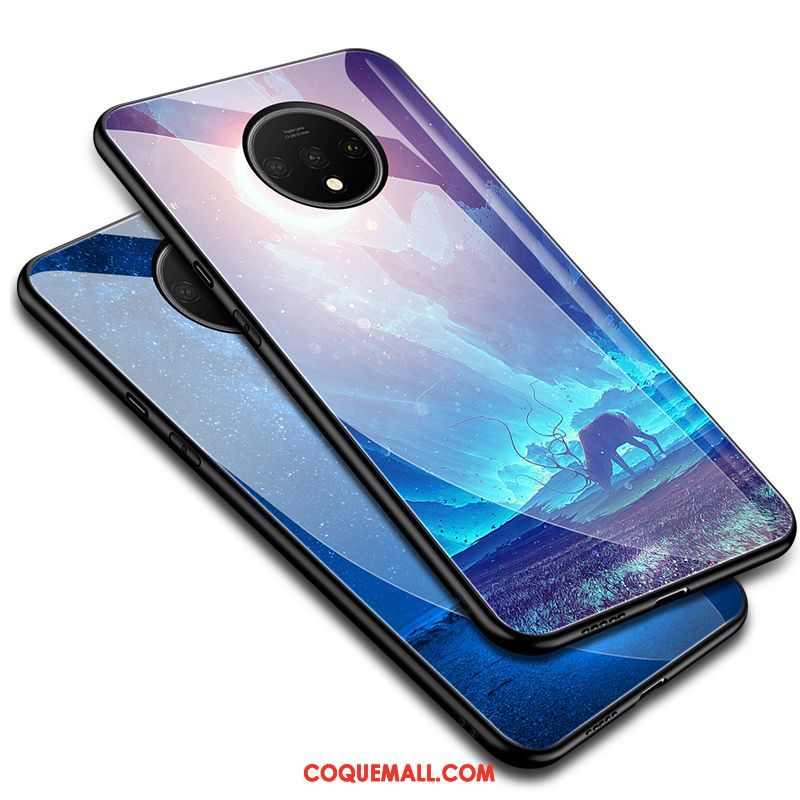 Étui Oneplus 7t Miroir Verre Difficile, Coque Oneplus 7t Ciel Étoilé Net Rouge