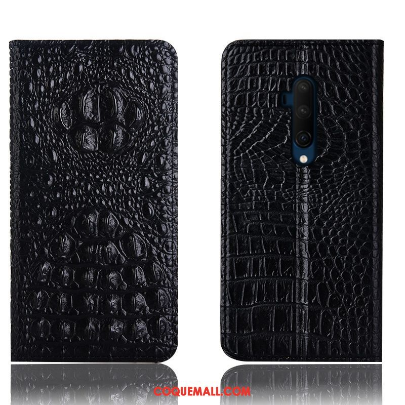 Étui Oneplus 7t Pro Incassable Crocodile Noir, Coque Oneplus 7t Pro En Cuir Téléphone Portable