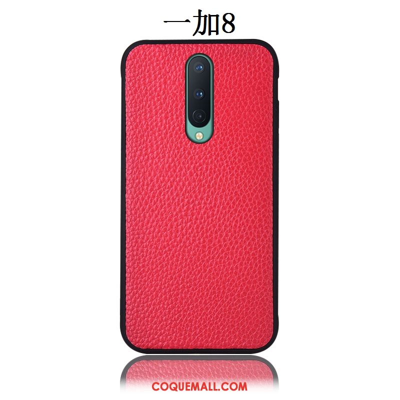 Étui Oneplus 8 Litchi Incassable Rouge, Coque Oneplus 8 Modèle Fleurie En Cuir