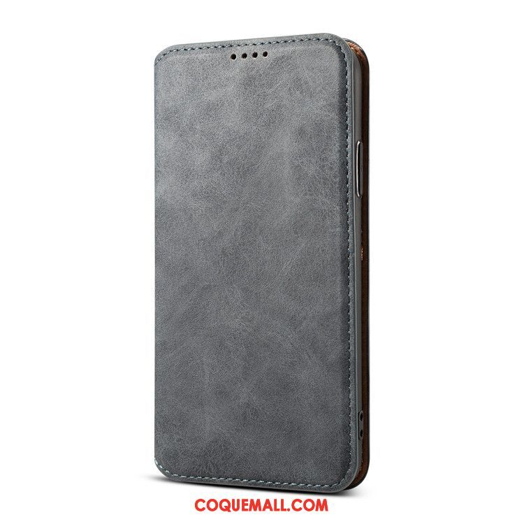 Étui Oppo A3s Cuir Véritable Business Carte, Coque Oppo A3s Étui En Cuir Gris