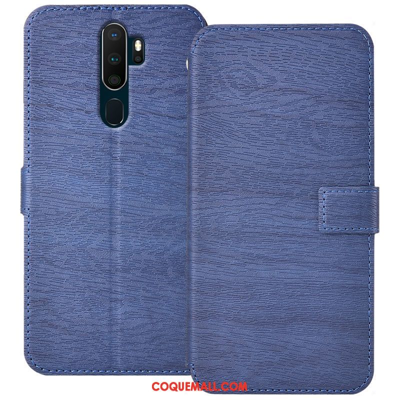 Étui Oppo A5 2020 Ornements Suspendus Élégant Grain De Bois, Coque Oppo A5 2020 Bleu Incassable