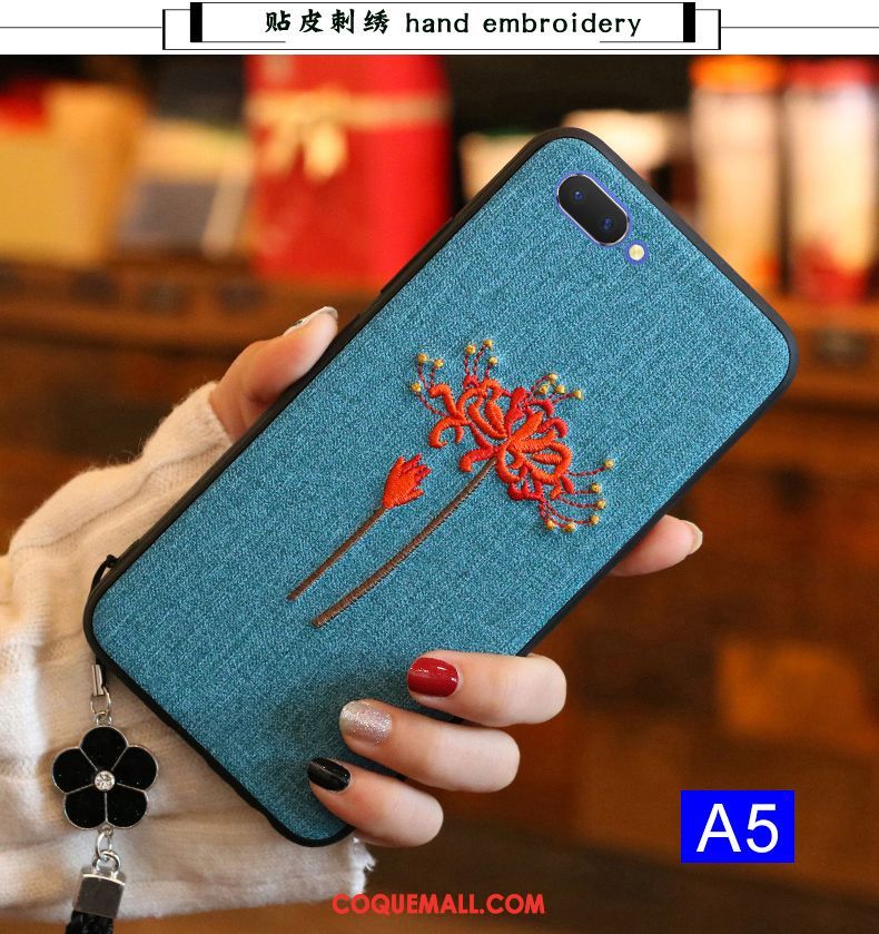 Étui Oppo A5 Broderie Fluide Doux Téléphone Portable, Coque Oppo A5 Silicone Tendance