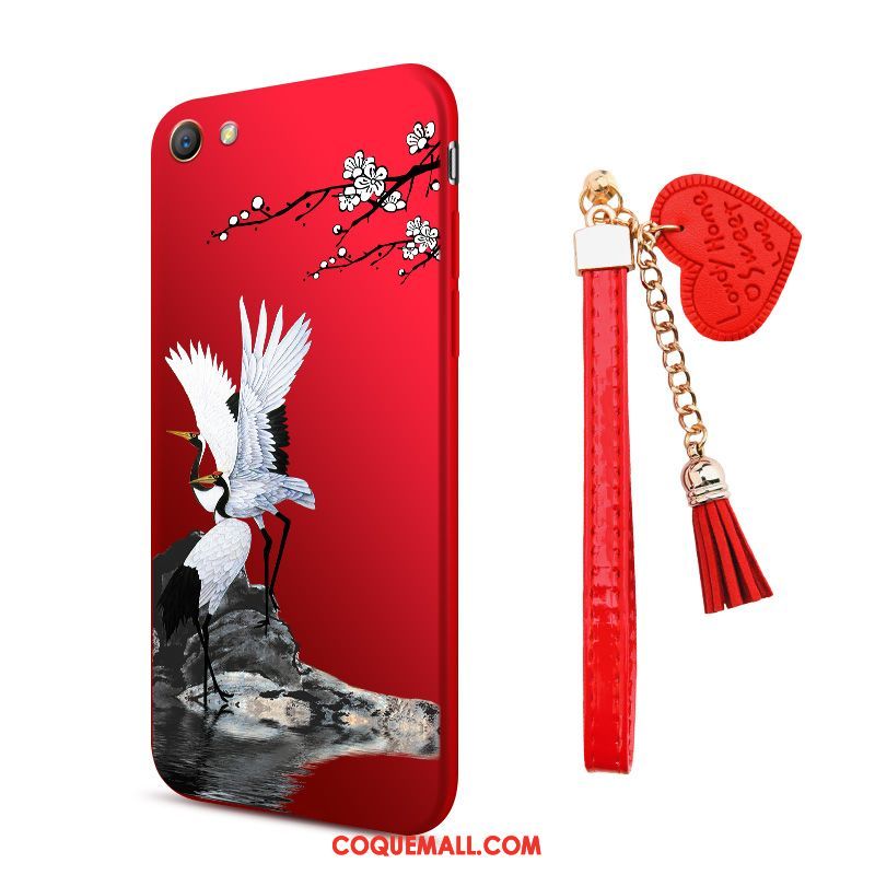 Étui Oppo A83 Incassable Rouge Fluide Doux, Coque Oppo A83 Téléphone Portable Ornements Suspendus