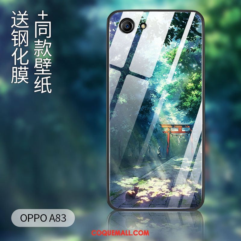 Étui Oppo A83 Silicone Tout Compris Incassable, Coque Oppo A83 Verre Trempé Vert