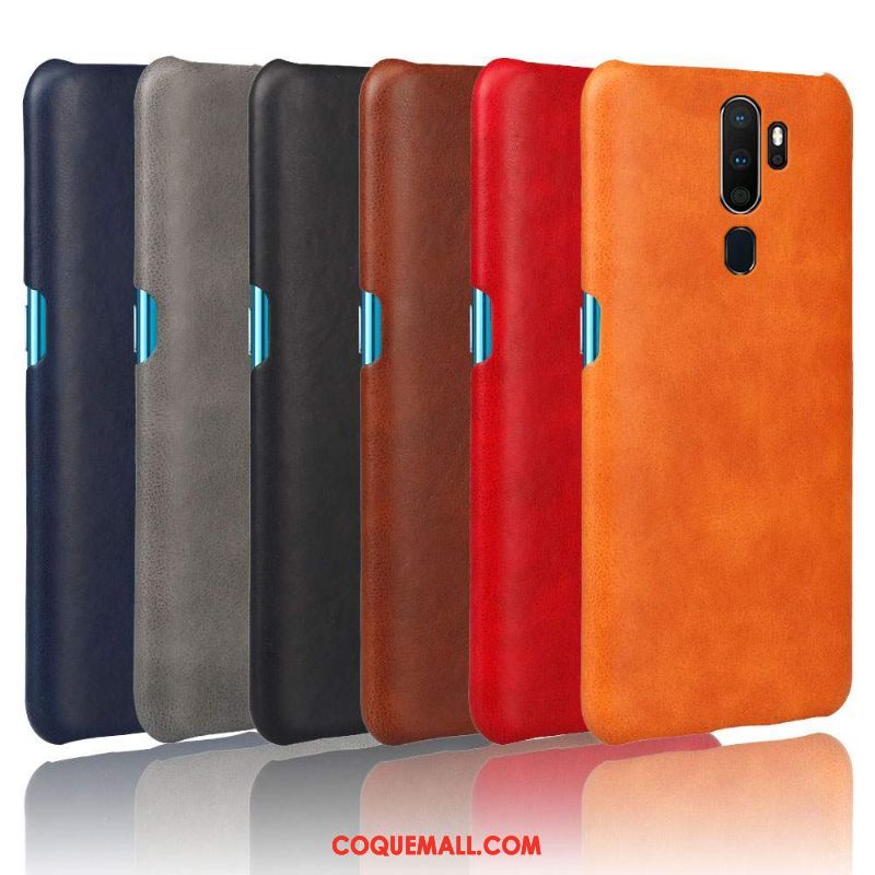 Étui Oppo A9 2020 Simple Protection Incassable, Coque Oppo A9 2020 Cuir Qualité Orange