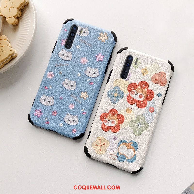 Étui Oppo A91 Fleur Chat En Cuir, Coque Oppo A91 Charmant Silicone