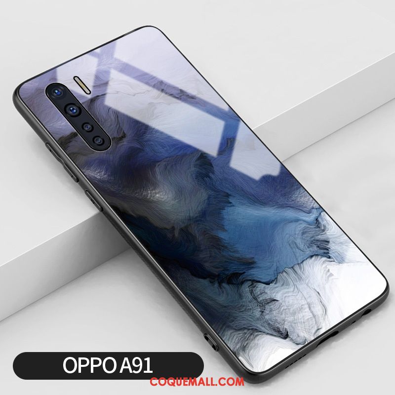 Étui Oppo A91 Protection Bleu Incassable, Coque Oppo A91 Miroir Personnalité