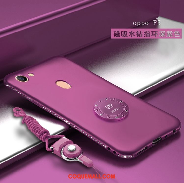 Étui Oppo F5 Tout Compris Fluide Doux Violet, Coque Oppo F5 Incruster Strass Téléphone Portable