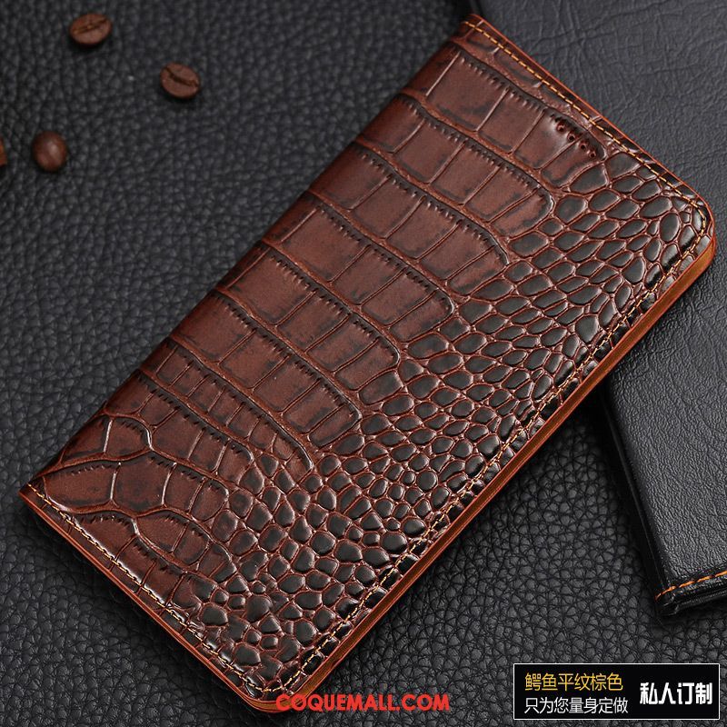 Étui Oppo Find X Crocodile Cuir Véritable Étui En Cuir, Coque Oppo Find X Tout Compris Protection Braun