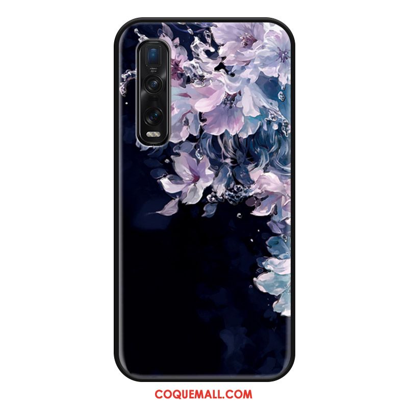 Étui Oppo Find X2 Pro Cuir Personnalité Téléphone Portable, Coque Oppo Find X2 Pro Bleu Chat