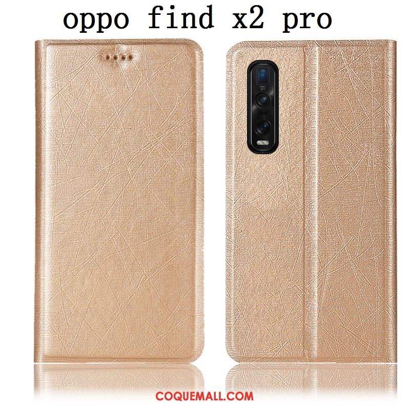 Étui Oppo Find X2 Pro Or En Cuir Téléphone Portable, Coque Oppo Find X2 Pro Incassable Soie