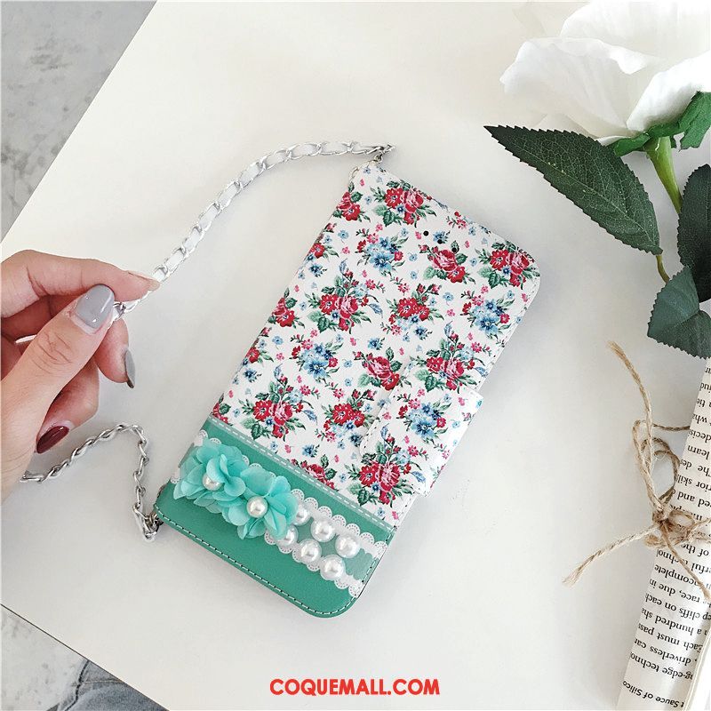 Étui Oppo R11s Perle Vert Téléphone Portable, Coque Oppo R11s Floral Étui En Cuir