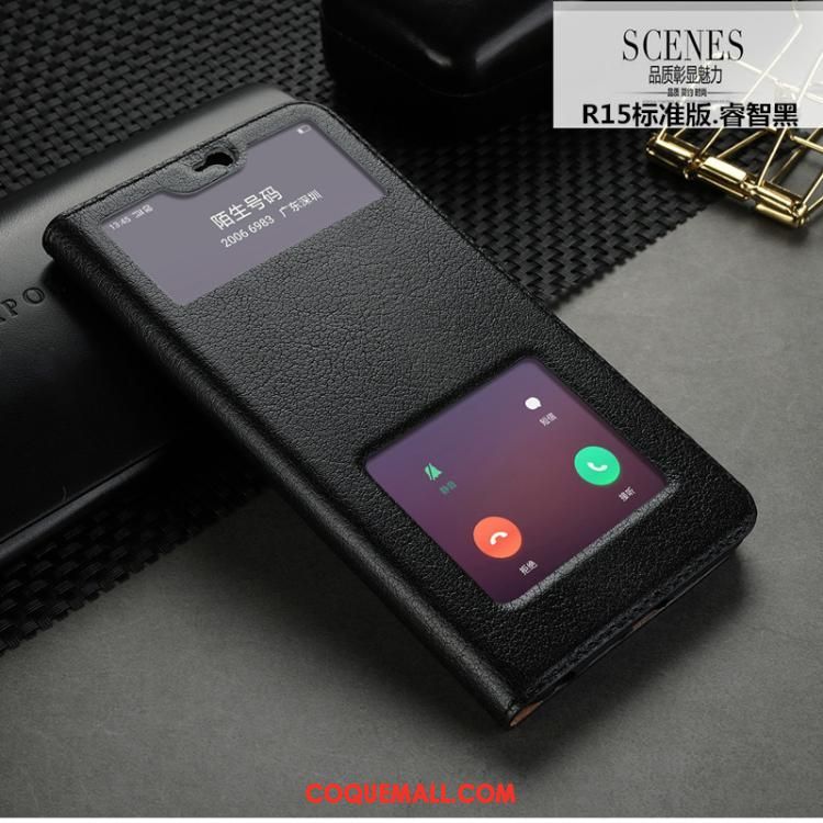Étui Oppo R15 Clamshell Téléphone Portable Étui En Cuir, Coque Oppo R15 Bovins Protection