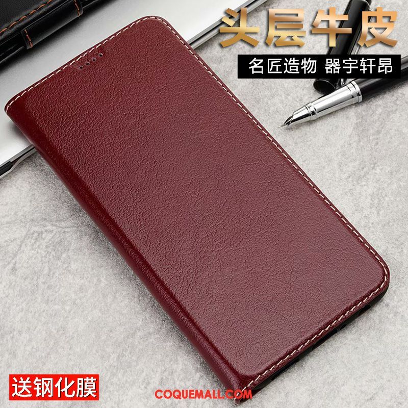 Étui Oppo R17 Cuir Véritable Rouge Téléphone Portable, Coque Oppo R17 Étui En Cuir