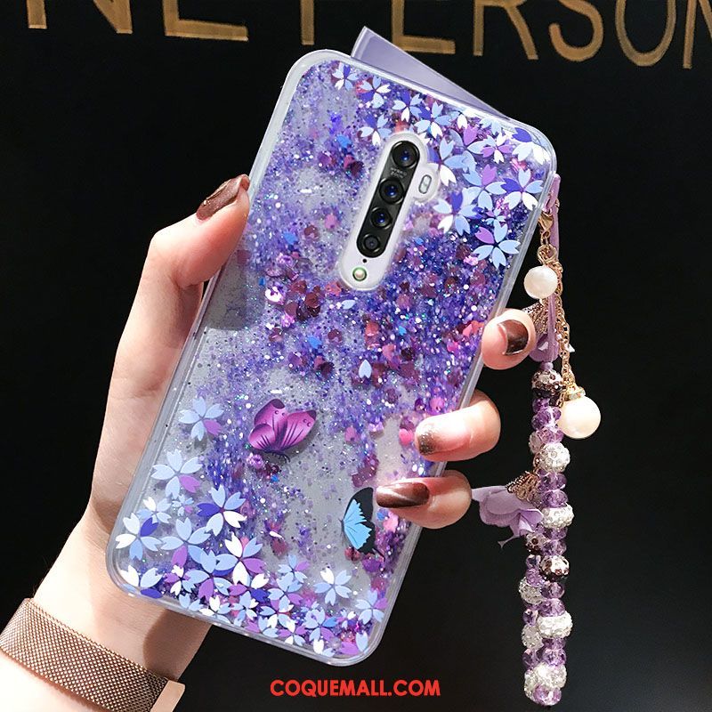 Étui Oppo Reno 2 Bracelet Incassable Quicksand, Coque Oppo Reno 2 Fleurs De Papillons Liquide