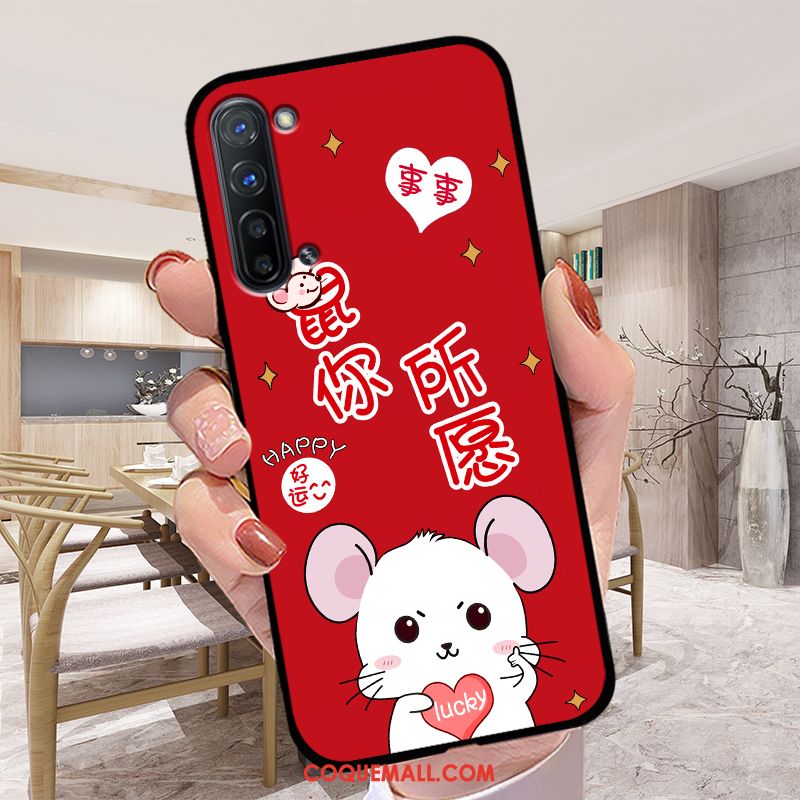 Étui Oppo Reno 3 Fluide Doux Incassable Rouge, Coque Oppo Reno 3 Délavé En Daim Silicone