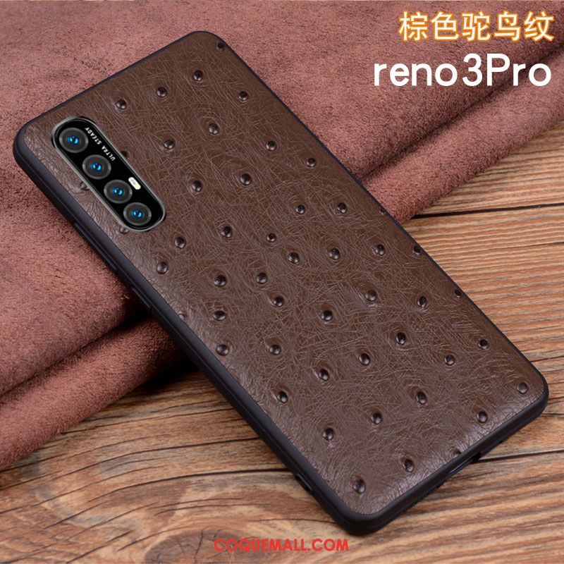 Étui Oppo Reno 3 Pro Net Rouge Cuir Véritable Silicone, Coque Oppo Reno 3 Pro Tout Compris Business Braun