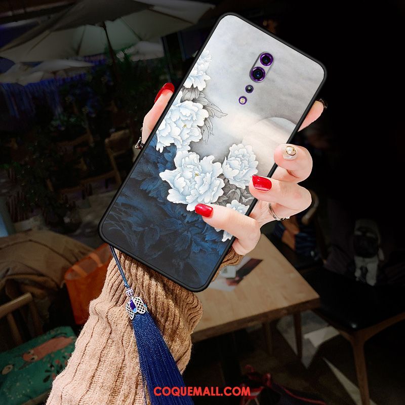 Étui Oppo Reno Z Tout Compris Fleurs Noir, Coque Oppo Reno Z Vintage Style Chinois