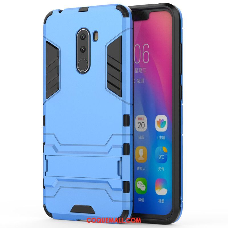 Étui Pocophone F1 Bleu Téléphone Portable Petit, Coque Pocophone F1 Difficile Support Beige