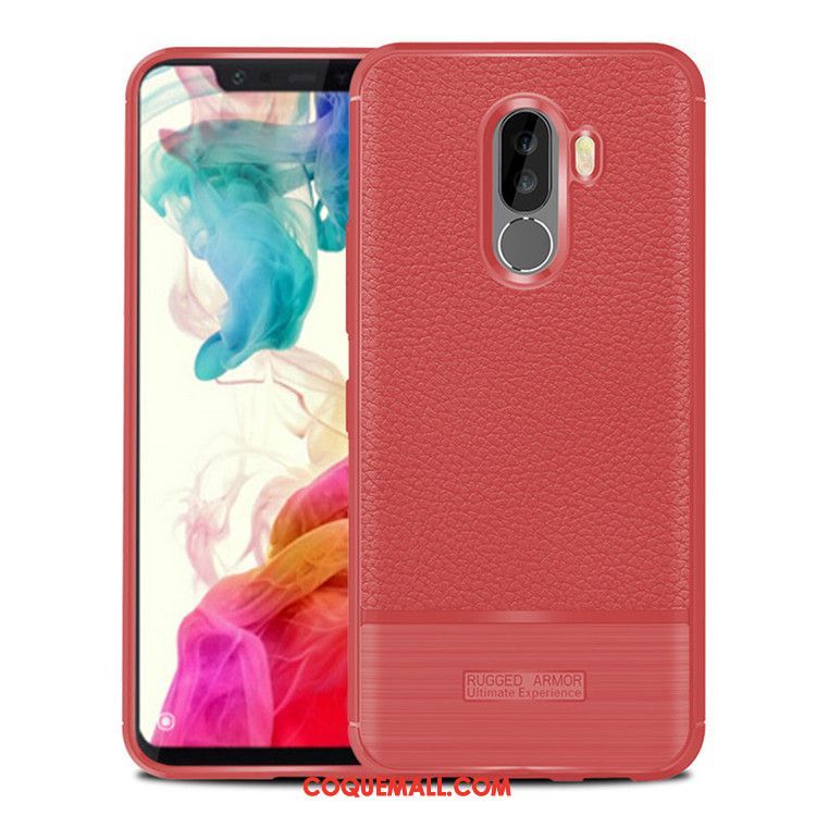 Étui Pocophone F1 Téléphone Portable Fluide Doux Cuir, Coque Pocophone F1 Rouge Petit Beige