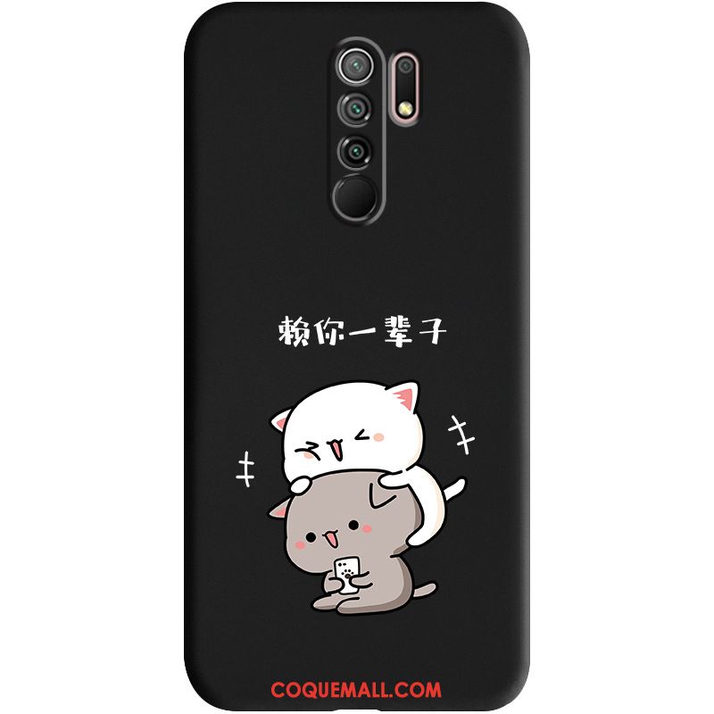 Étui Redmi 9 Silicone Dessin Animé Tendance, Coque Redmi 9 Personnalité Noir Beige