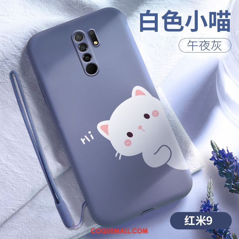 Étui Redmi 9 Vent Fluide Doux Bleu, Coque Redmi 9 Dessin Animé Créatif Beige