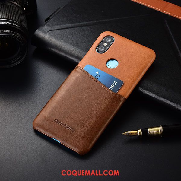 Étui Redmi Note 6 Pro Cuir Véritable Rouge Protection, Coque Redmi Note 6 Pro Petit Téléphone Portable Beige