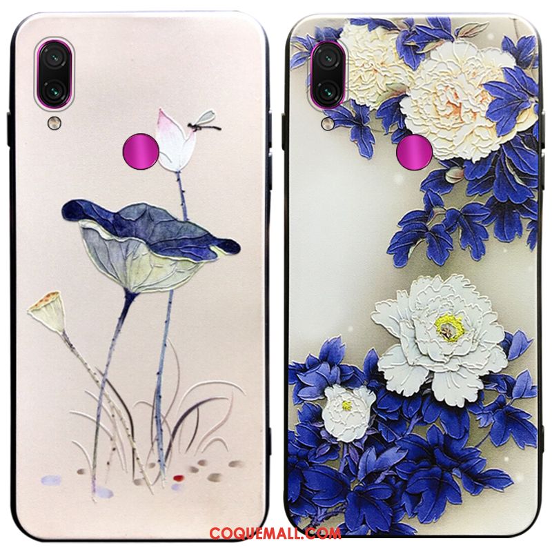 Étui Redmi Note 7 Délavé En Daim Style Chinois Créatif, Coque Redmi Note 7 Pivoine Tout Compris Beige