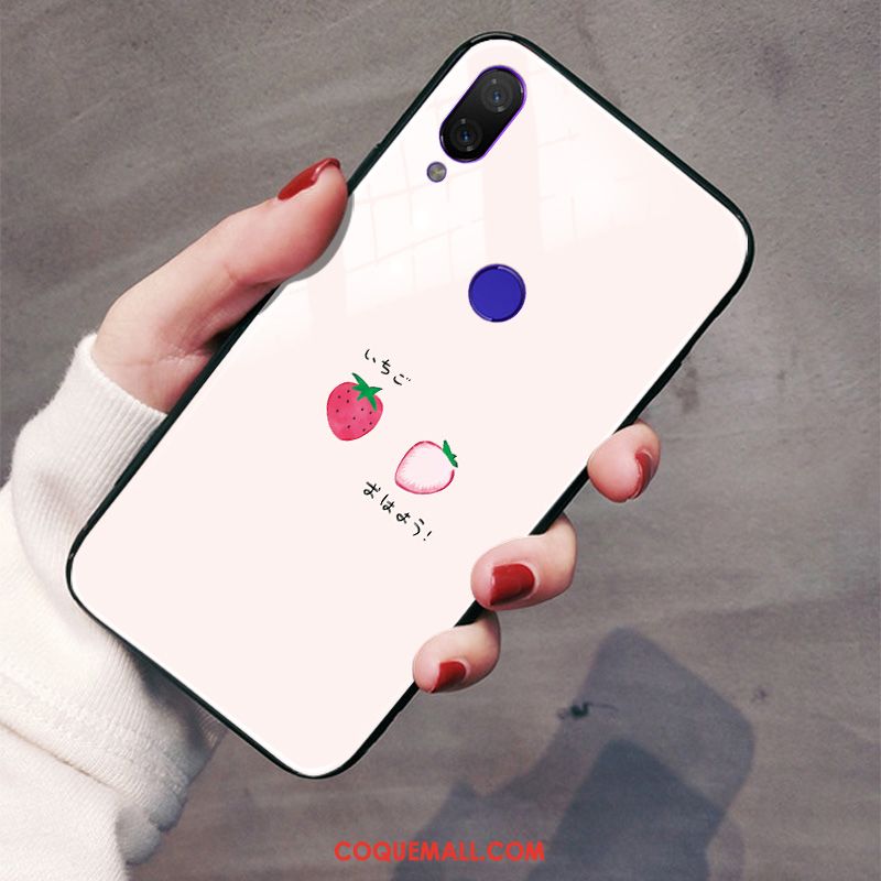 Étui Redmi Note 7 Incassable Verre Trempé Or, Coque Redmi Note 7 Rose Miroir Beige