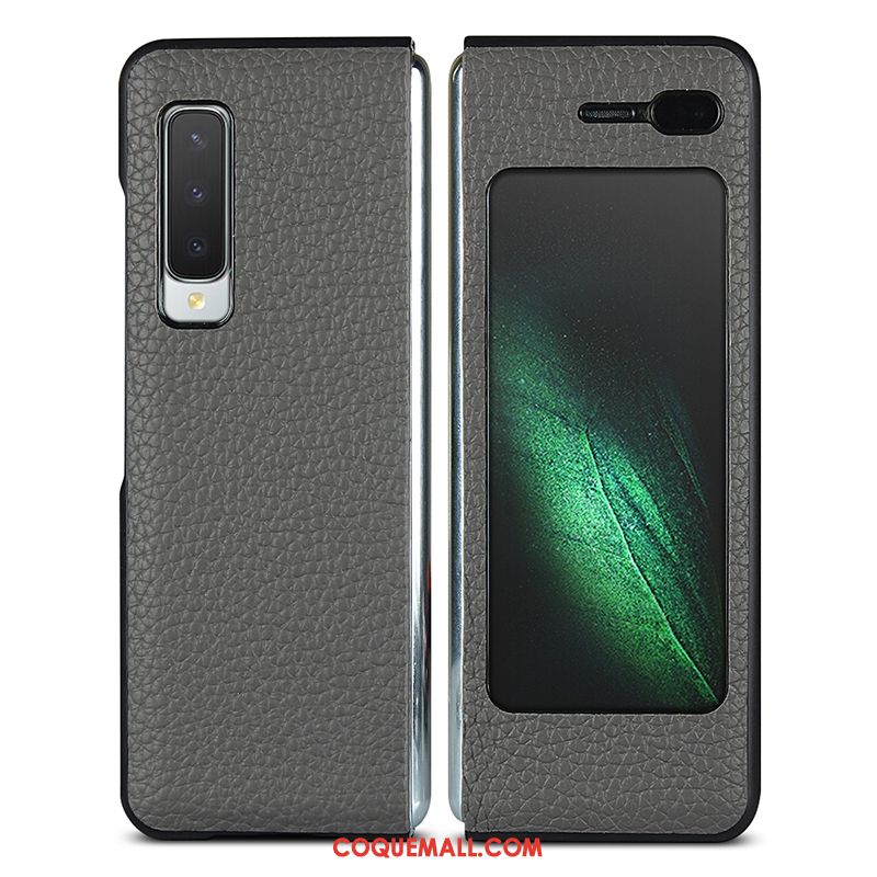 Étui Samsung Fold Plier Protection Cuir Véritable, Coque Samsung Fold Étoile Gris