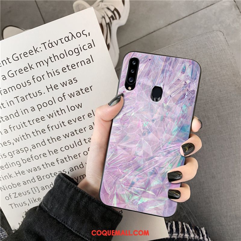 Étui Samsung Galaxy A20s Losange Silicone Étoile, Coque Samsung Galaxy A20s Modèle Fleurie Violet