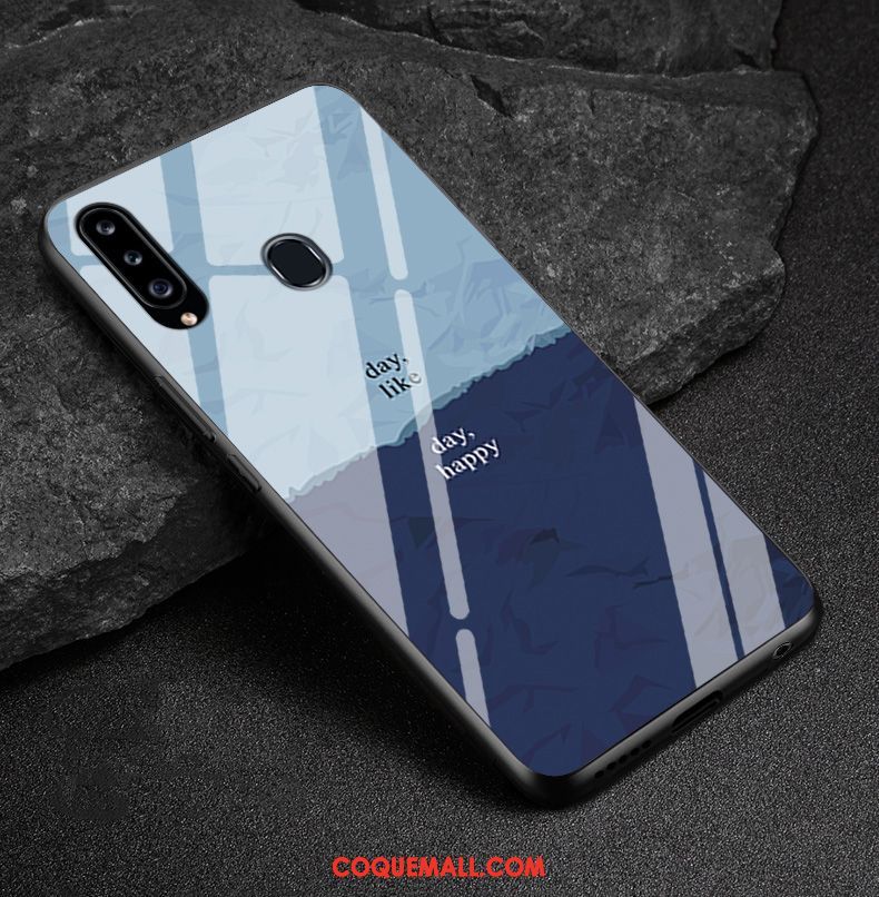 Étui Samsung Galaxy A20s Protection Silicone Bleu, Coque Samsung Galaxy A20s Verre Téléphone Portable