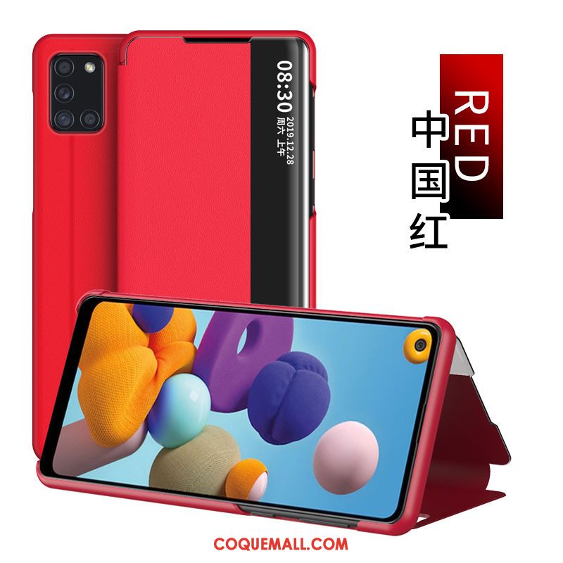 Étui Samsung Galaxy A21s En Cuir Rouge Étoile, Coque Samsung Galaxy A21s Protection Téléphone Portable