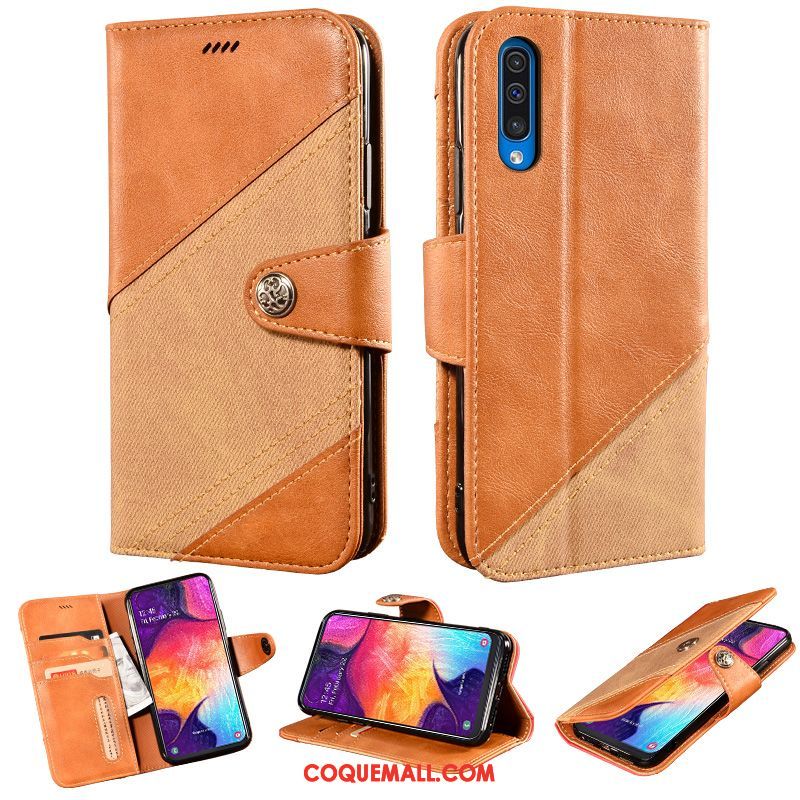 Étui Samsung Galaxy A30s Jours Portefeuille Épissure, Coque Samsung Galaxy A30s Jaune En Cuir