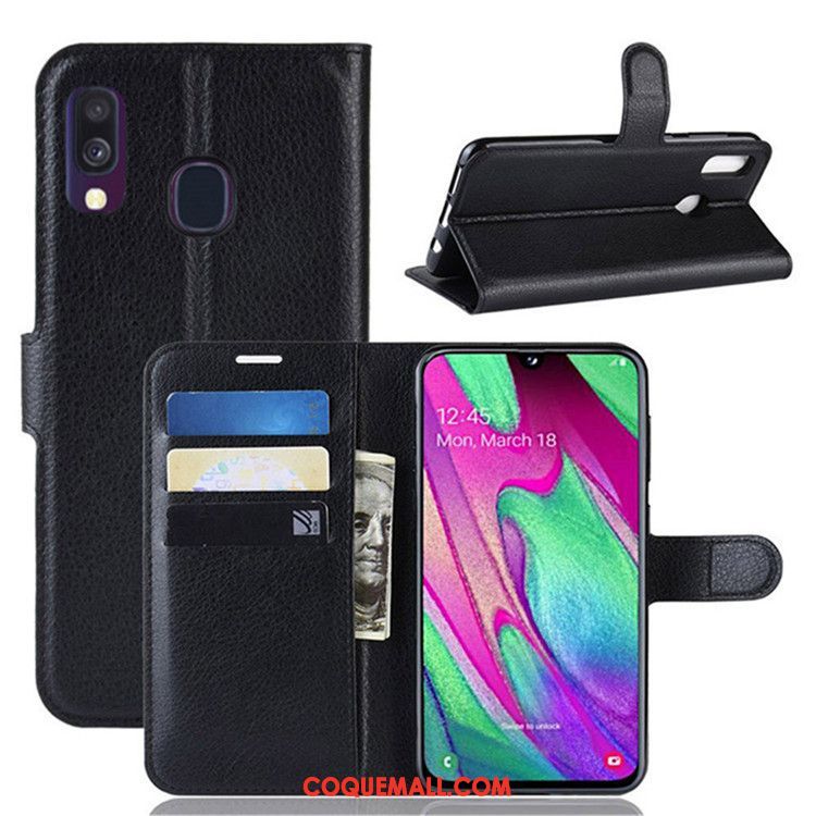 Étui Samsung Galaxy A40 En Cuir Noir Étoile, Coque Samsung Galaxy A40 Protection Téléphone Portable