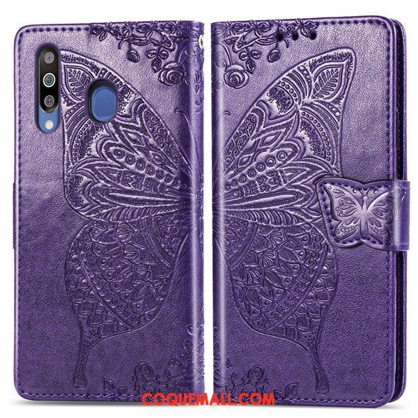 Étui Samsung Galaxy A40s Protection En Cuir Violet, Coque Samsung Galaxy A40s Support Étoile