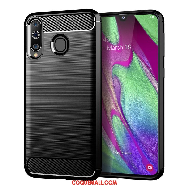 Étui Samsung Galaxy A40s Protection Silicone Soie, Coque Samsung Galaxy A40s Modèle Fleurie Noir