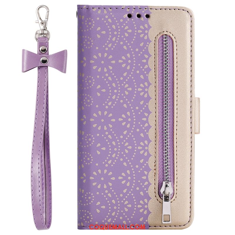 Étui Samsung Galaxy A41 Fermeture Éclair Téléphone Portable Violet, Coque Samsung Galaxy A41 Clamshell Étoile