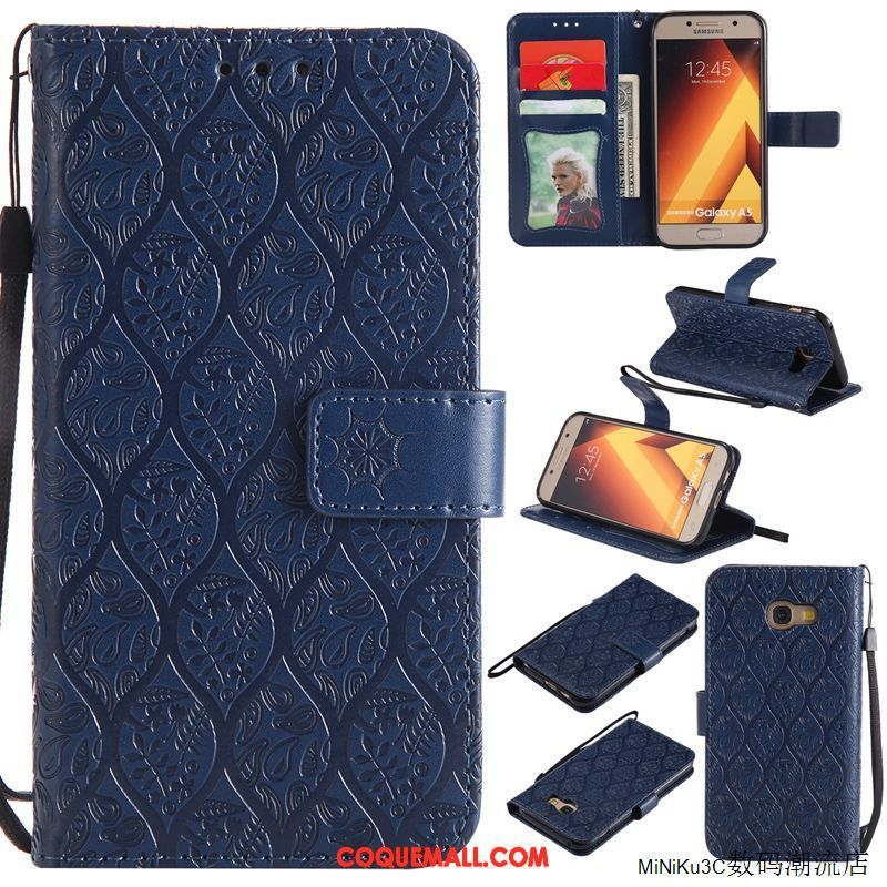 Étui Samsung Galaxy A5 2017 Étui En Cuir Bleu Marin Protection, Coque Samsung Galaxy A5 2017 Téléphone Portable Étoile